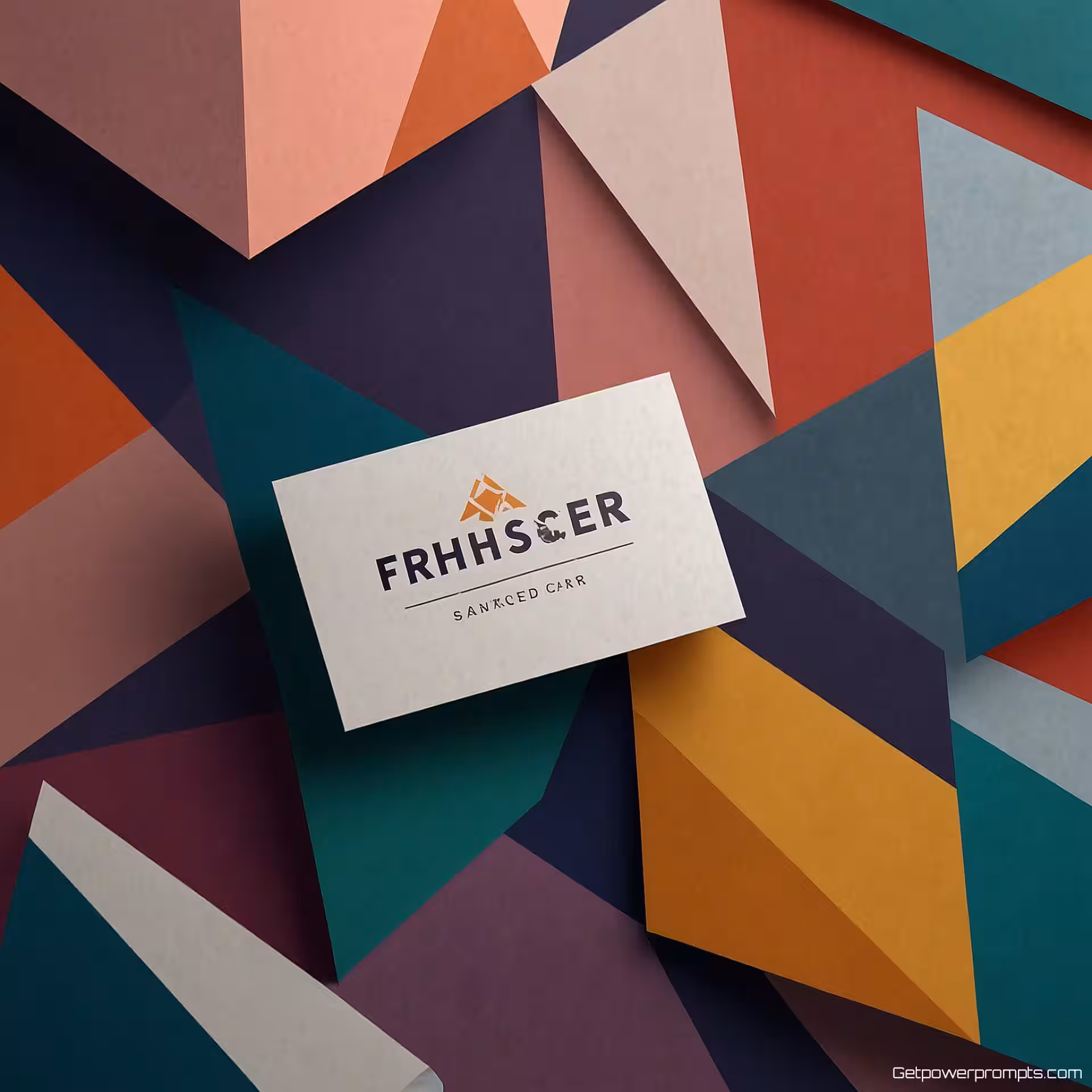 Zakelijk visitekaartje met bedrijfslogo, geometrische kunstcompositie, 3D render stijl, levendige kleuren kleurenschema, abstract patroon achtergrond, abstracte patronen, strakke lijnen, professionele zakelijke esthetiek, modern ontwerp