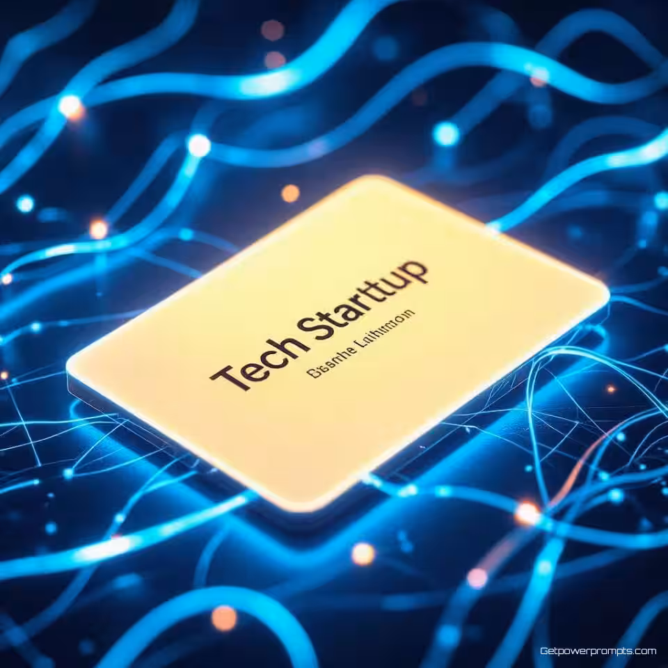 Tech startup visitekaartje, gloed effect fotografie, donkere studiobackground achtergrond, dramatische studiobelichting verlichting, elektrisch blauw en roze kleurenschema, neon accenten, professionele zakelijke esthetiek, lichtgevende randen, moderne compositie, scherpe focus, commerciële presentatie