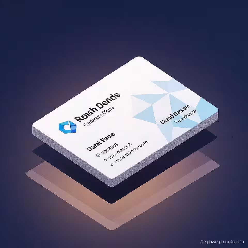 Zakelijk visitekaartje met bedrijfsbranding, isometrische 3D-render, schone 3D-render stijl, verloop achtergrond achtergrond, studio verlichting verlichting, geometrische compositie, zwevend perspectief, professionele zakelijke esthetiek, schone lijnen, modern ontwerp