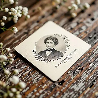 Minimalistisch visitekaartje, vintage fotografie, victoriaans tijdperk esthetiek, zacht natuurlijk licht verlichting, verweerd houten achtergrond achtergrond, verouderde textuur, authentieke patina, professionele zakelijke esthetiek, tijdloze compositie, zachte focus