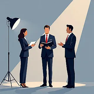 Leiderschapsconcept, minimalistische illustratie, professioneel sfeer, zakelijk boekomslag ontwerp, schone zakelijke achtergrond, zacht studio licht verlichting, professionele blauwe tinten, professionele publicatiekwaliteit, zakelijke esthetiek, moderne typografie lay-out, autoritair ontwerp, professionele ontwikkeling thema