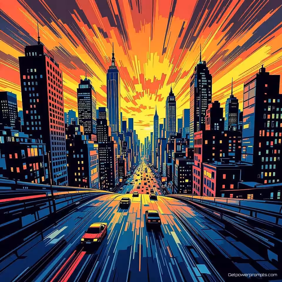 Stedelijk landschap met dramatisch perspectief, stripboek illustratie, actievol sfeer, grafische roman boekomslag, stedelijk landschap achtergrond, dramatische verlichting verlichting, levendige kleuren, professionele publicatiekwaliteit, sequentiële kunst esthetiek, dynamische compositie, stripboek elementen, gedurfde typografie lay-out, stedelijk hedendaags ontwerp, visueel verhaal