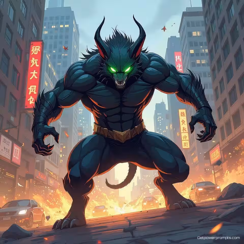 Mythisch wezen in dynamische pose, stripboek illustratie, actievol sfeer, grafische roman boekomslag, stedelijk landschap achtergrond, dramatische verlichting verlichting, levendige kleuren, professionele publicatiekwaliteit, sequentiële kunst esthetiek, dynamische compositie, stripboek elementen, gedurfde typografie lay-out, stedelijk hedendaags ontwerp, visueel verhaal