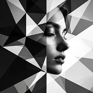 Geometrische patronen, abstracte kunstfotografie, surrealistisch, close-up perspectief, dramatisch belichting, dromerig sfeer, redactionele tijdschrift esthetiek, monochroom, geometrische vormen, experimentele compositie, artistieke interpretatie, tijdschrift kunstwerk