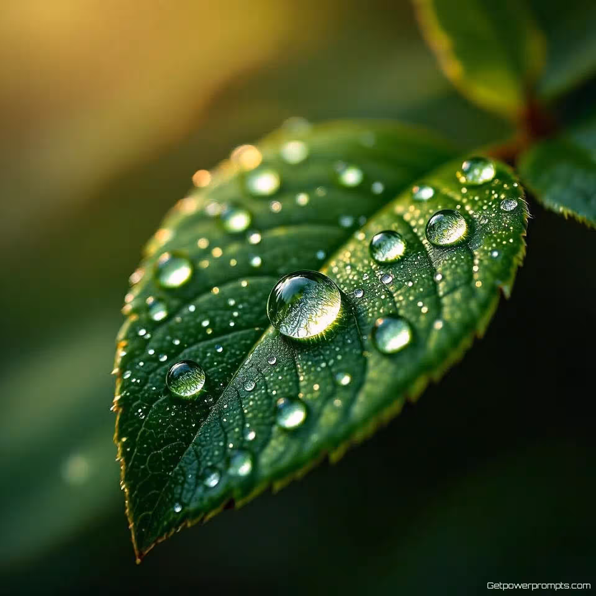 Waterdruppels op bladeren, tijdschrift macrofotografie, fotorealistisch, extreme close-up perspectief, studio belichting belichting, dramatisch sfeer, redactionele tijdschrift esthetiek, aards, extreme close-up, ingewikkelde details, ondiepe scherptediepte, professionele tijdschrift feature, textuur focus, vergrotings effecten