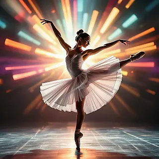 Balletdanser midden in pirouette, bewegingsfotografie, cinematisch, actiesequentie perspectief, flitsbelichting belichting, intens en dramatisch sfeer, redactioneel magazine esthetiek, levendige primaire kleuren, dynamische beweging, bewegingsonscherpte effecten, bevroren actie, magazine feature fotografie, professionele kwaliteit, verhalen vertellen door beweging