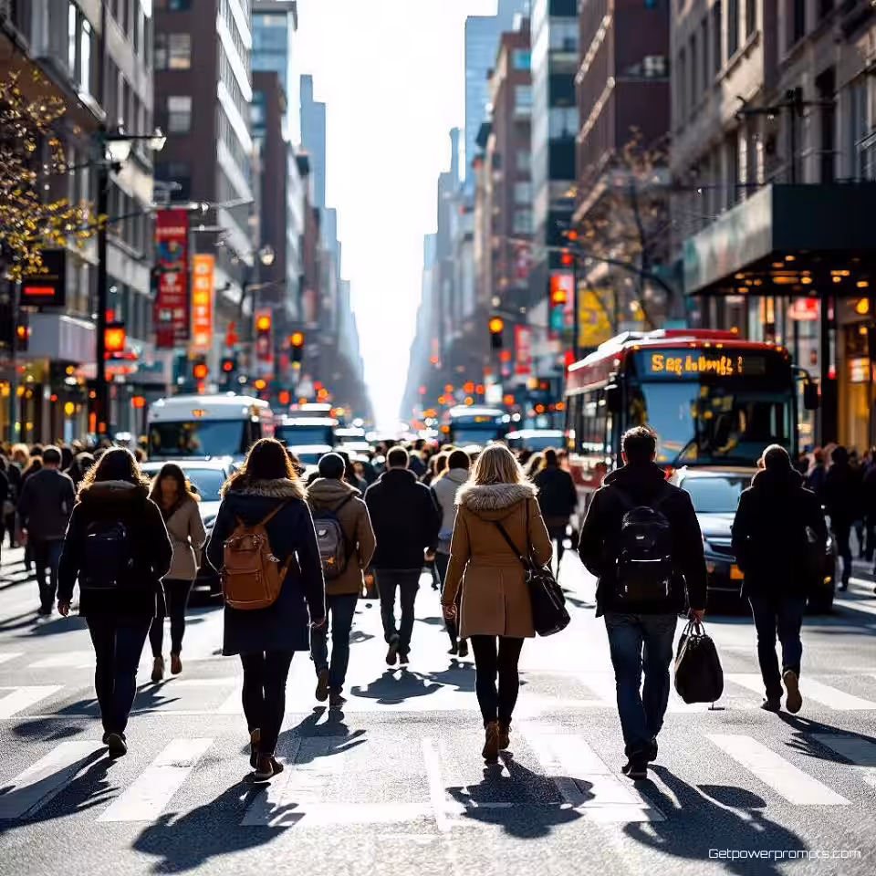 Mensen die in de stad pendelen, straatfotografie, fotorealistisch, groothoek perspectief, natuurlijk daglicht belichting, levendig sfeer, redactionele magazine esthetiek, aards, spontane stedelijke momenten, authentieke straattaferelen, journalistieke benadering, documentaire stijl, stedelijke omgeving, spontane compositie