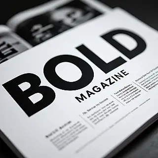 Dikgedrukte tijdschrift titel, tijdschrift typografie fotografie, fotorealistisch, close-up perspectief, studio belichting belichting, redactionele lay-out ontwerp, professioneel sfeer, professionele tijdschrift esthetiek, monochroom, tekstcompositie, visuele hiërarchie, schone typografie