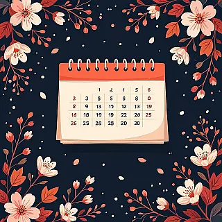 Lente bloesems, Digitale illustratie illustratie, Gecentreerde compositie perspectief, Pastel kleuren, Gezellige sfeer sfeer, kalender maandelijkse kunstwerk, thematische visuele weergave, professionele illustratiestijl, schone achtergrond, decoratieve elementen, artistieke interpretatie