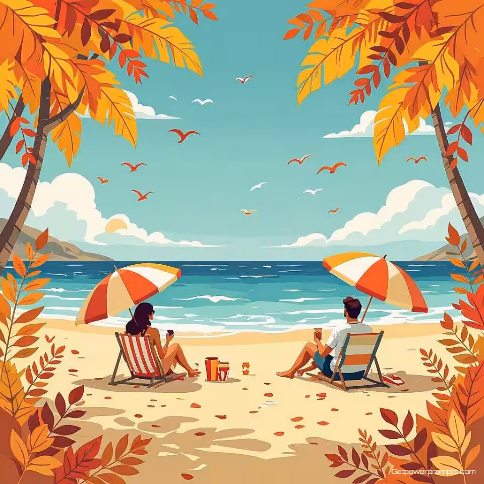 Zomer strandscène, Digitale illustratie illustratie, Gecentreerde compositie perspectief, Pastel kleuren, Gezellige sfeer sfeer, kalender maandelijkse kunstwerk, thematische visuele weergave, professionele illustratiestijl, schone achtergrond, decoratieve elementen, artistieke interpretatie