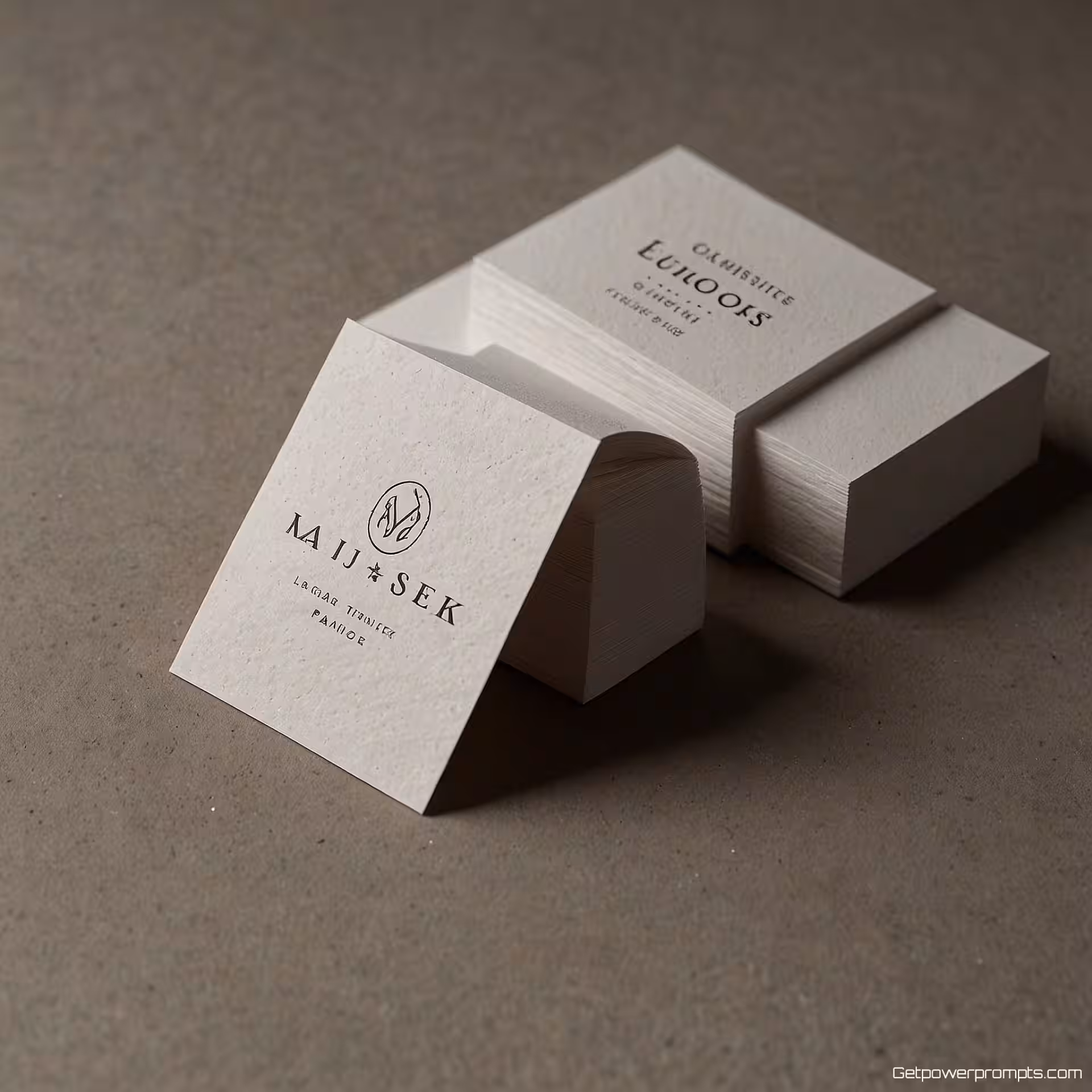 Minimalistisch merkteken, visitekaartje mockup, premium katoen materiaal, gebosseleerd afwerking, {{verlichting}} verlichting, {{sfeer}} sfeer, professionele briefpapier presentatie, realistische papiertextuur, schone typografie, merkidentiteit toepassing, subtiele schaduwen, corporate branding