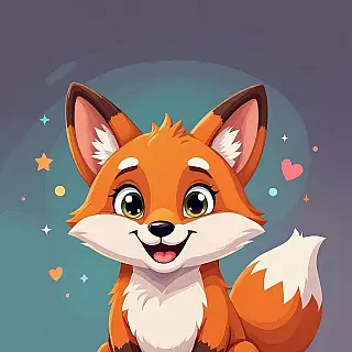 Speelse vos mascotte, social media profielfoto, flat vector illustratie, vriendelijke glimlach expressie, effen kleur achtergrond achtergrond, zachte belichting belichting, vierkante compositie, boeiend karakterportret, commerciële mascotte ontwerp, social media branding