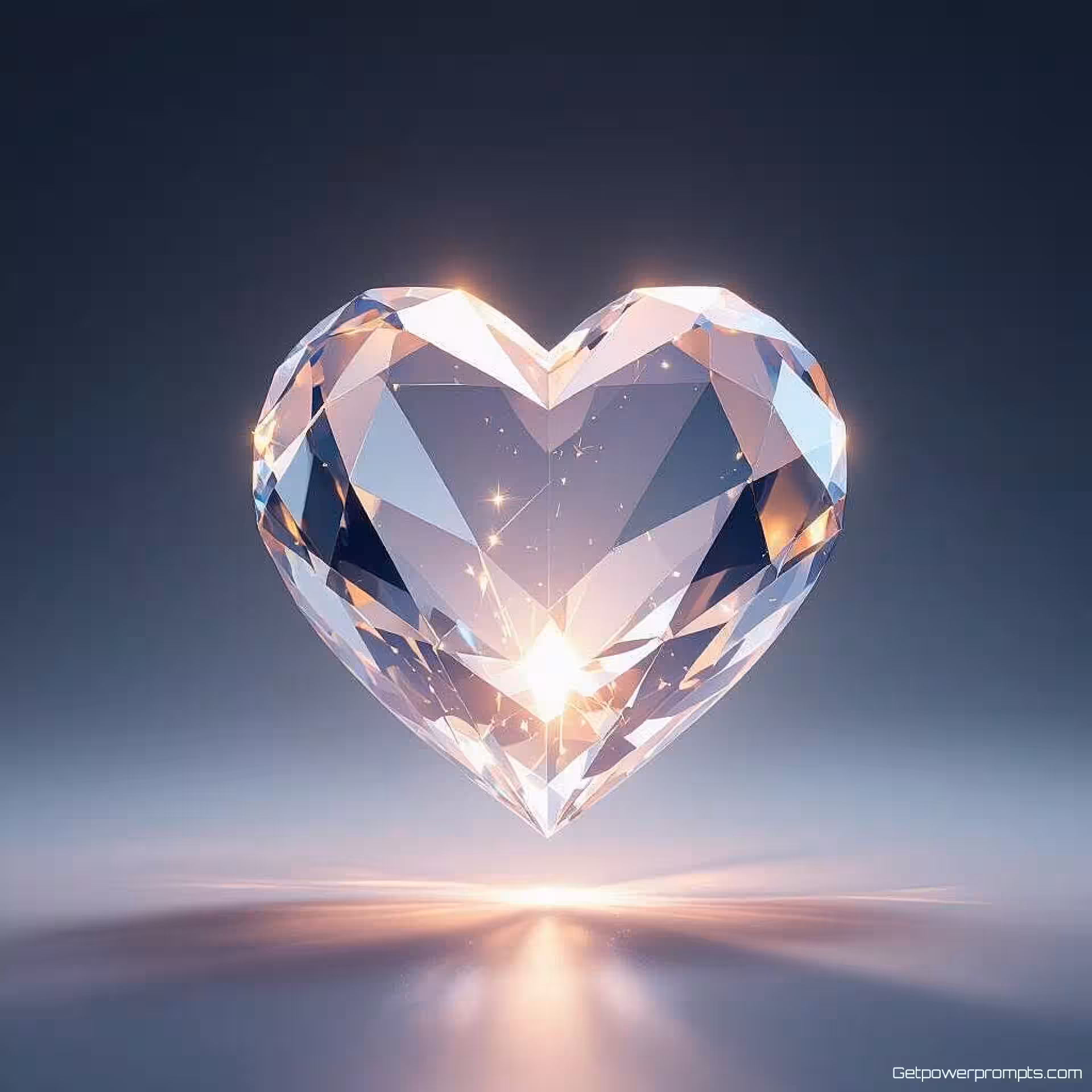 Hart, zwevende kristal geometrie, kwarts materiaal, etherische gloed verlichting, donkere gradiënt achtergrond, zwevende compositie, etherische gloed, geometrische precisie, doorschijnende breking, professionele branding, scherpe focus, commercieel gebruik