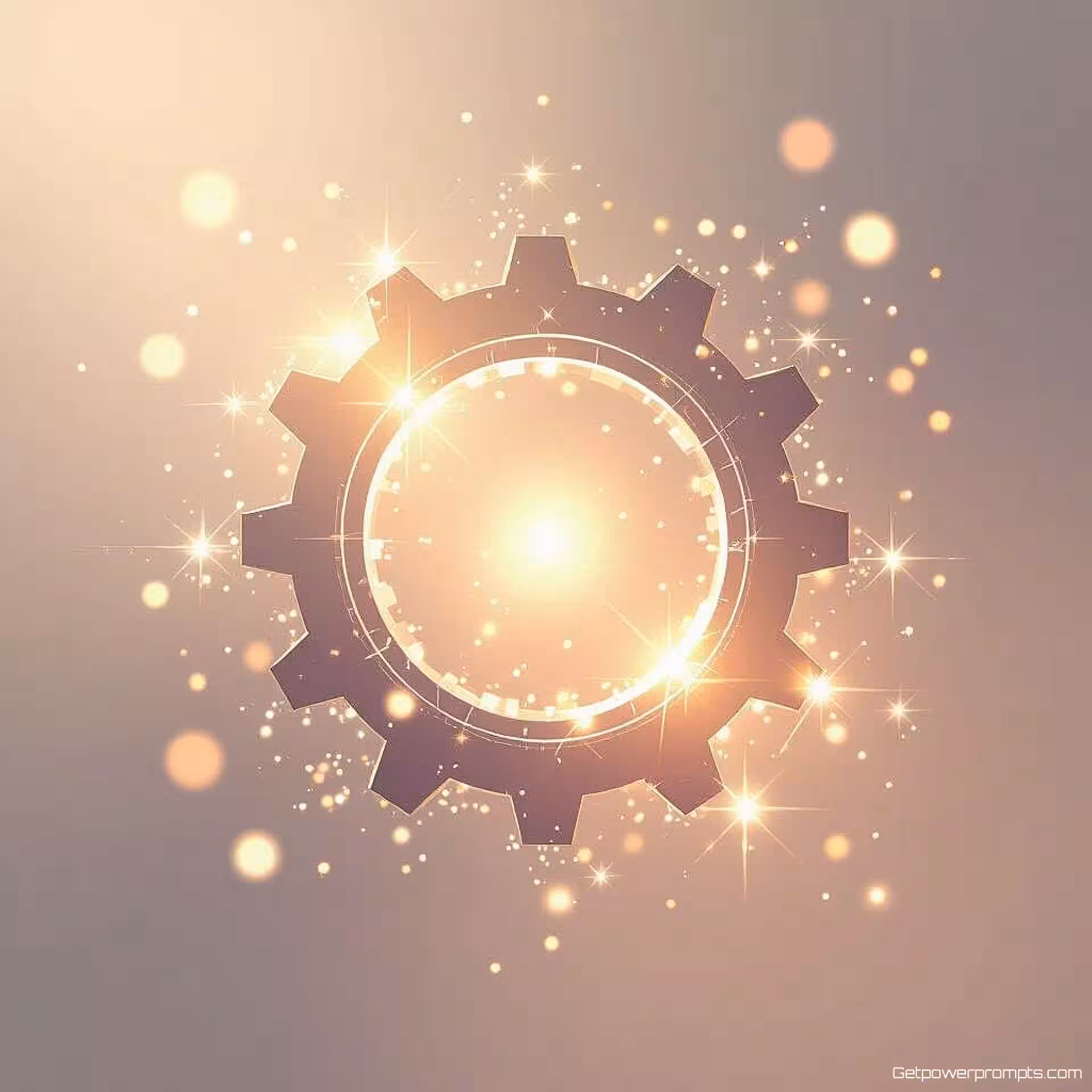 Tandwiel, zwevende deeltjeseffecten, vonkjes deeltjes, verloop achtergrond, etherische gloed verlichting, etherische sfeer, geometrisch ontwerp, professionele branding, vectorstijl, scherpe focus, commercieel gebruik