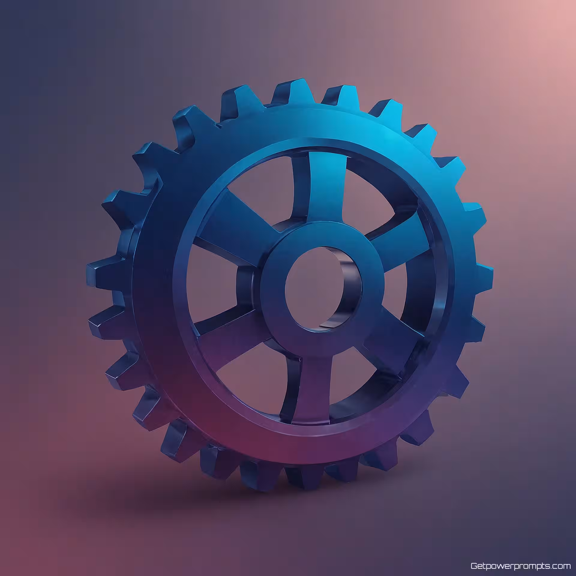 Tandwiel, gradient glasmateriaal, blauw naar paars gradient, gradient achtergrond, doorschijnend effect, zacht licht, moderne branding, schone lijnen, professioneel icoonontwerp, commercieel gebruik