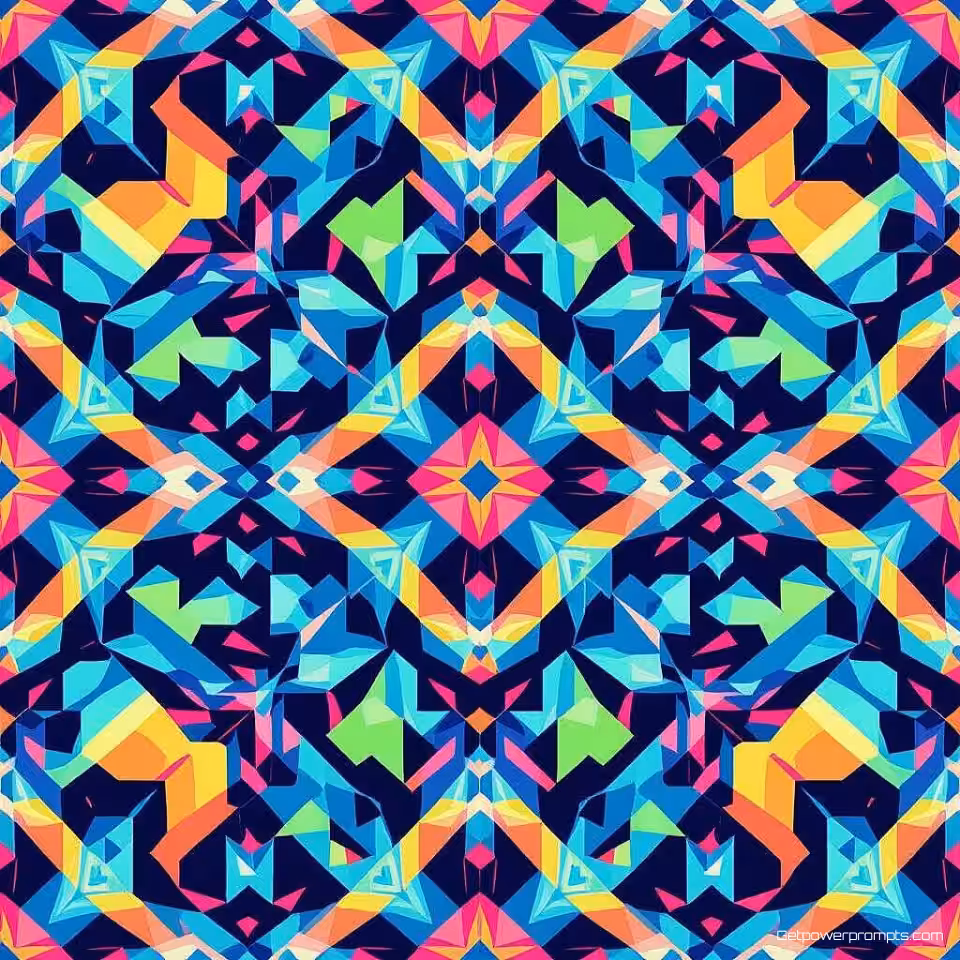 Futuristisch, digitaal abstract patroon, vectorillustratie ontwerp, levendig kleurenschema, naadloos herhalend motief, effen kleur achtergrond, geometrische abstractie, moderne esthetiek, hoogwaardige digitale kunst, ingewikkelde vectorelementen