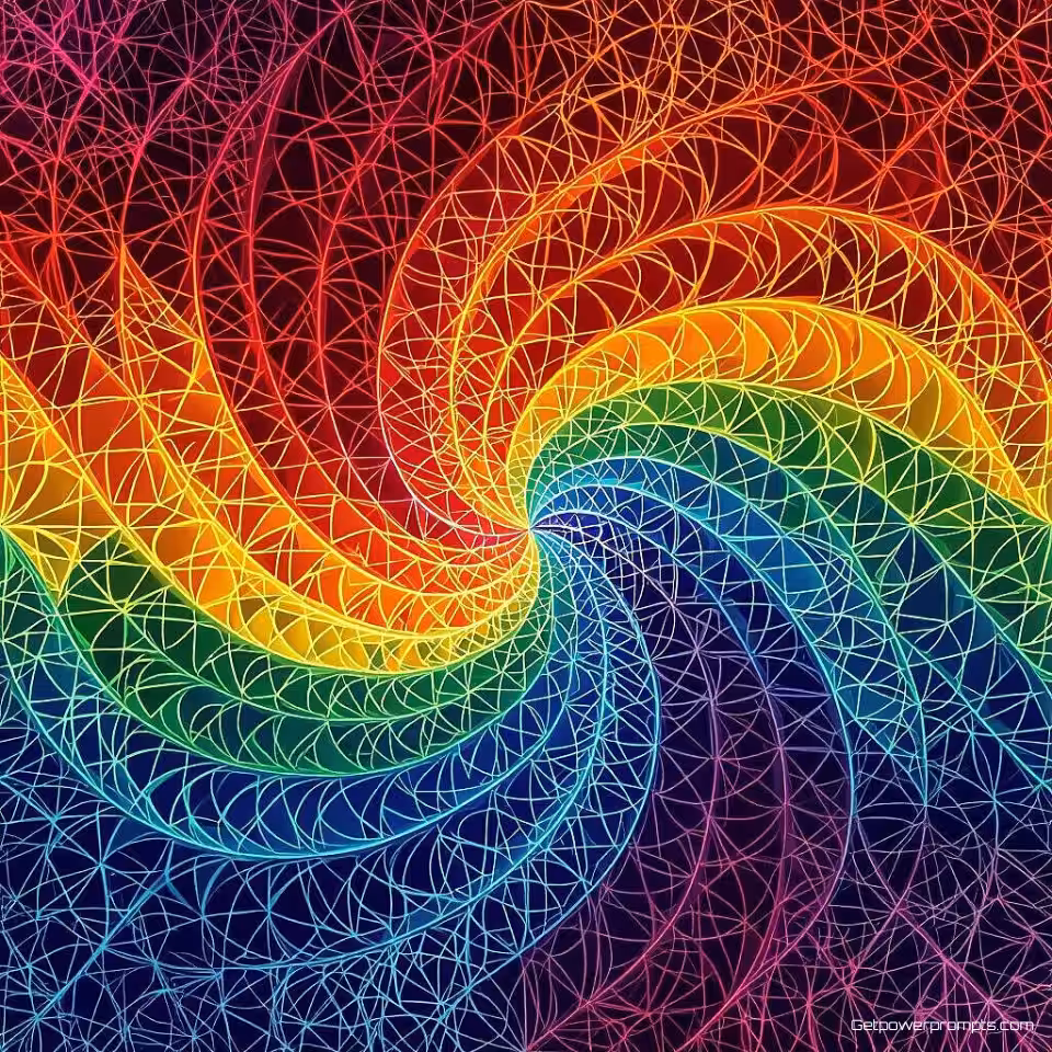 Julia fractaal patroon, digitale illustratie wiskundig ontwerp, levendige regenboog kleurenschema, oneindige zelfgelijkvormigheid, eenvoudig iteratieniveau, naadloos herhalende textuur, effen achtergrond, wiskundige precisie, ingewikkelde recursieve structuren, hoogwaardige digitale kunst, algoritmische schoonheid