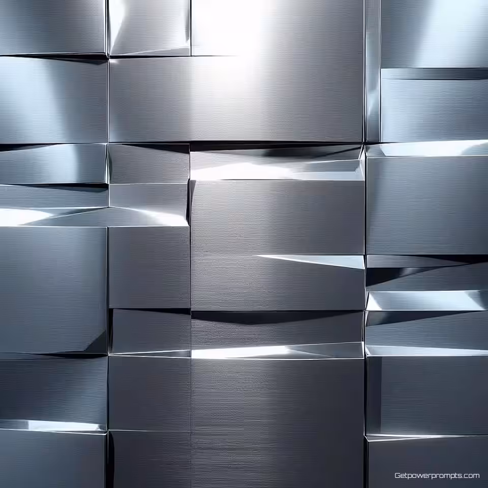 Abstracte lijnen, metalen oppervlaktetextuur, geborsteld metaal afwerking, zilveren tonen tonen, naadloos herhalend patroon, industriële esthetiek, professioneel branding ontwerp, geometrische precisie, reflecterende kwaliteit, hoogresolutie detail, effen kleur achtergrond