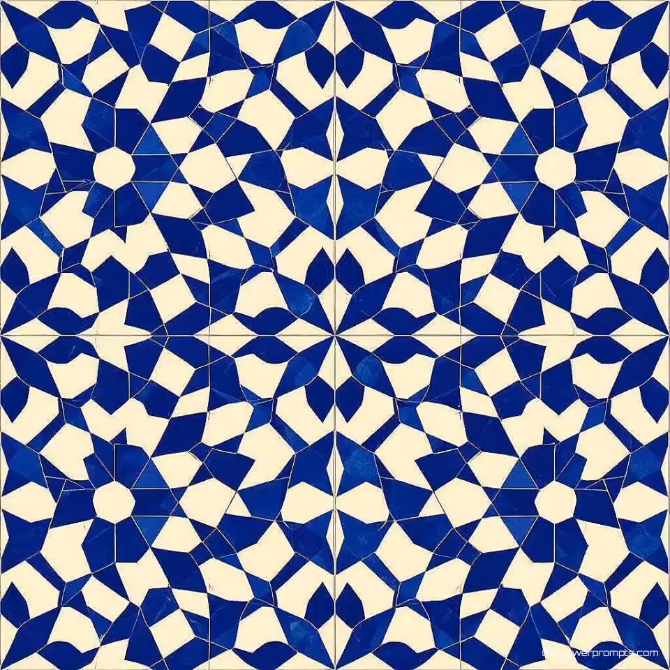 Marokkaans mozaïek tegelpatroon, fotorealistisch digitale textuur, Mediterraans blauw kleurenschema, honingraat compositie, naadloos herhalend patroon, effen kleur achtergrond, geometrische tessellatie, ingewikkelde voegdetails, hoogwaardige digitale kunst, architectonisch oppervlakontwerp