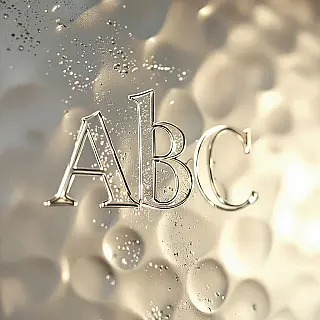 ABC, gegraveerd glasoppervlak, fotorealistisch, studio achtergrond achtergrond, studio verlichting verlichting, monochroom, close-up perspectief, matte textuur, precisie-graveerwerk, lichtdiffusie-effecten, elegante typografie, luxe branding esthetiek