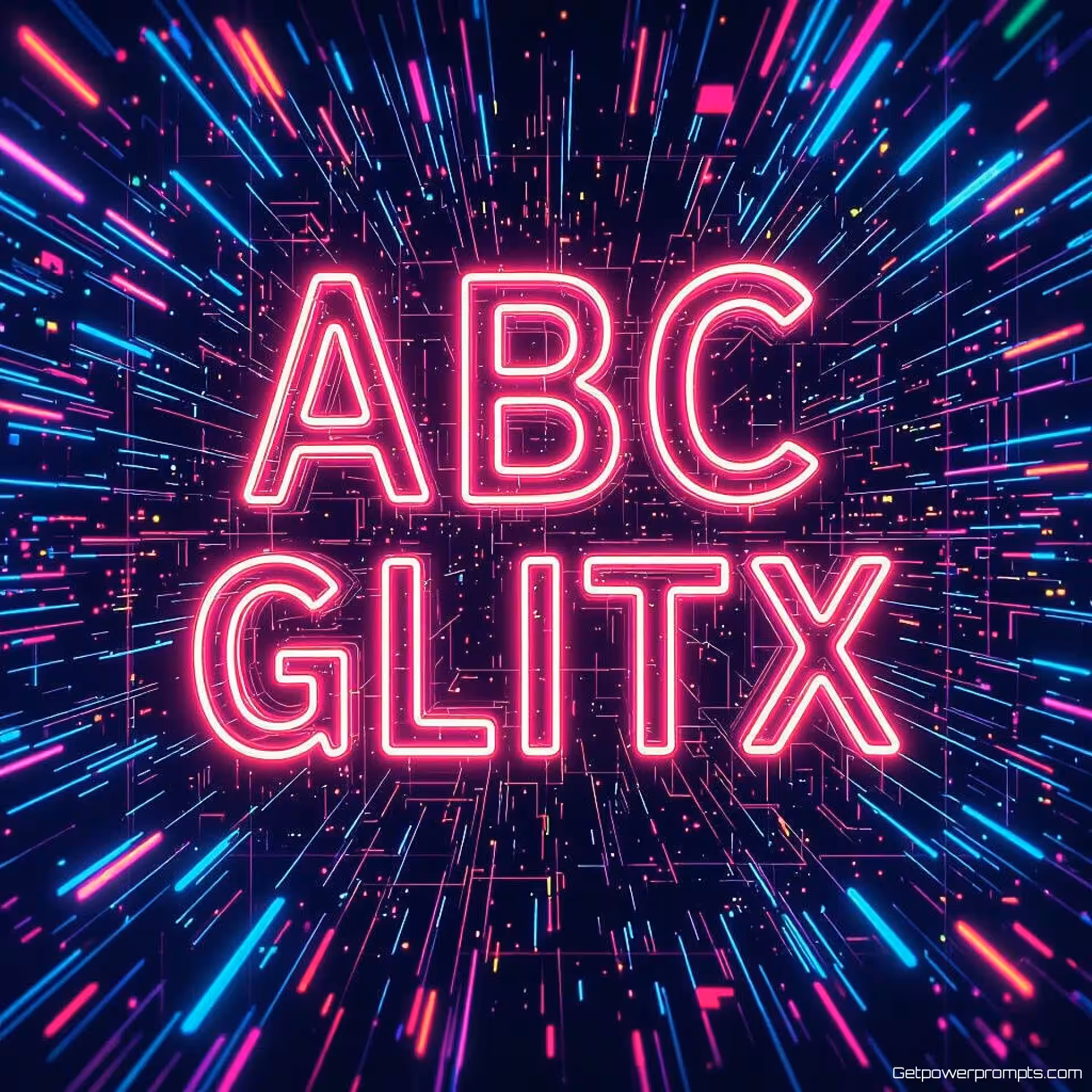 ABC, digitale glitch digitale glitch kunst, neon cyberpunk kleurenschema, abstract digitaal achtergrond, neon gloed verlichting, vervormde typografie, digitale corruptie-effecten, pixelverplaatsing, data visualisatie esthetiek, moderne branding, abstract digitaal kunstwerk, levendige kleurvervorming, technologische kunststijl