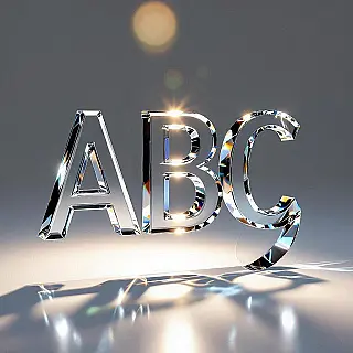 ABC monogram, kristal glas glasoppervlak, fotorealistisch weergave, studioverlichting verlichting, witte achtergrond achtergrond, gegraveerde typografie, transparant materiaal, professionele branding, gedetailleerde close-up, realistische glastextuur, lichtbrekingseffecten