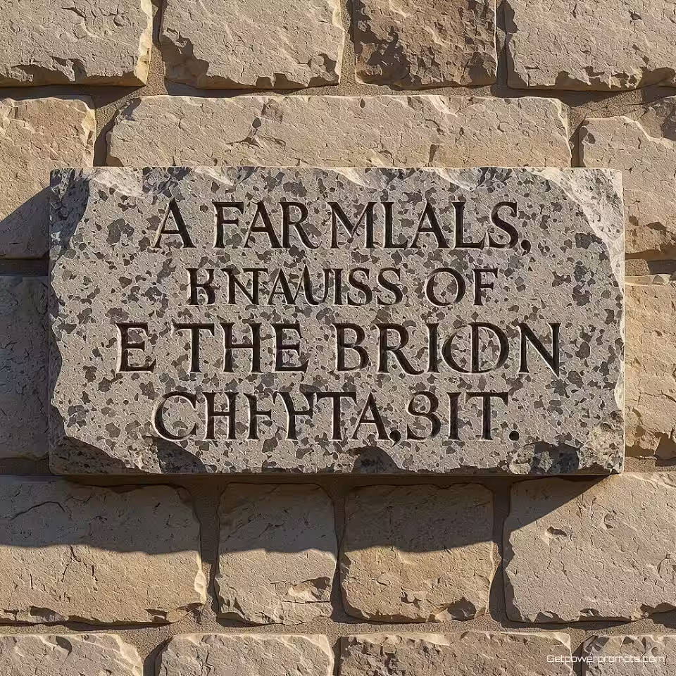 A, graniet stenen oppervlak, fotorealistisch weergave, natuurlijk zonlicht verlichting, eenvoudig achtergrond, gebeitelde typografie, oude inscriptie esthetiek, verweerde textuur, historische branding, gedetailleerd steenhouwwerk, realistisch materiaaloppervlak, natuurlijke steennering, traditioneel vakmanschap