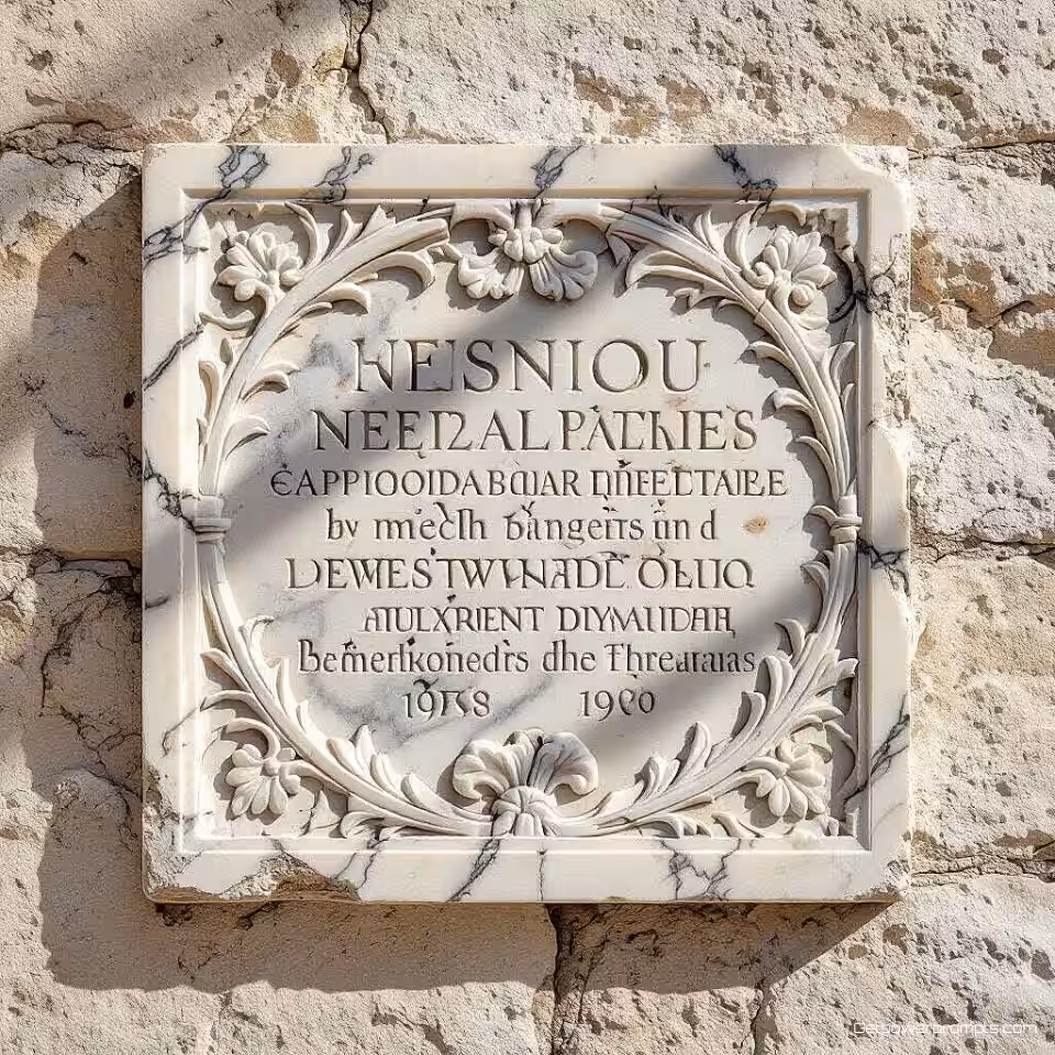 A, marmer stenen oppervlak, fotorealistisch weergave, natuurlijk zonlicht verlichting, eenvoudig achtergrond, gebeitelde typografie, oude inscriptie esthetiek, verweerde textuur, historische branding, gedetailleerd steenhouwwerk, realistisch materiaaloppervlak, natuurlijke steennering, traditioneel vakmanschap