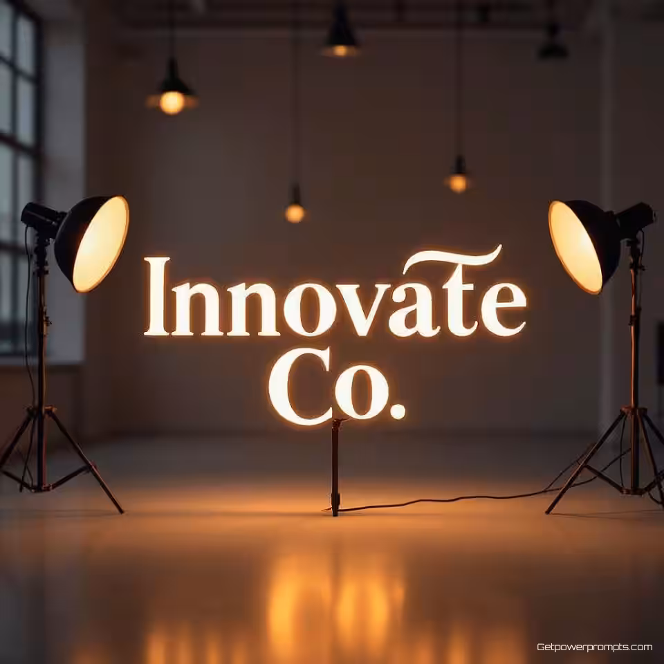 Innovate Co, minimalistisch typografie ontwerp, schone witte achtergrond, warme tonen, centraal uitgelijnd lay-out, zacht licht verlichting, professioneel sfeer, lettervorm kunst, visuele identiteit, creatieve branding, artistieke tekstcompositie