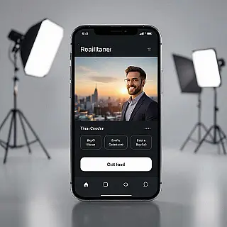Mobiele app interface, fotorealistisch mockup, studio achtergrond, studio verlichting verlichting, close-up perspectief, professioneel atmosfeer, professionele branding toepassing, realistische digitale interface, visuele identiteit integratie, moderne design presentatie