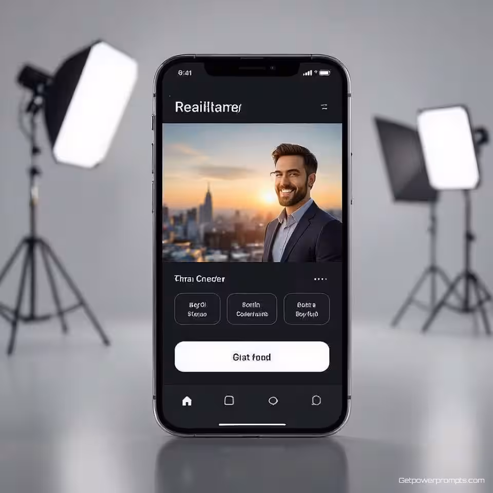 Mobiele app interface, fotorealistisch mockup, studio achtergrond, studio verlichting verlichting, close-up perspectief, professioneel atmosfeer, professionele branding toepassing, realistische digitale interface, visuele identiteit integratie, moderne design presentatie