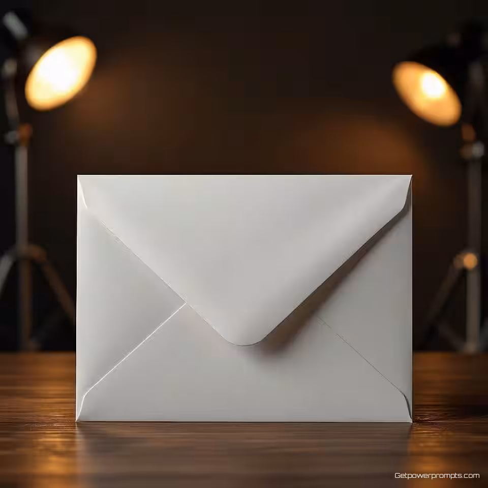 Envelop, fotorealistisch kantoorartikelen mockup, studio achtergrond, studio verlichting verlichting, close-up perspectief, professioneel atmosfeer, professionele branding toepassing, realistische papiertextuur, corporate identiteit, zakelijk kantoorartikelen ontwerp, visueel identiteitssysteem