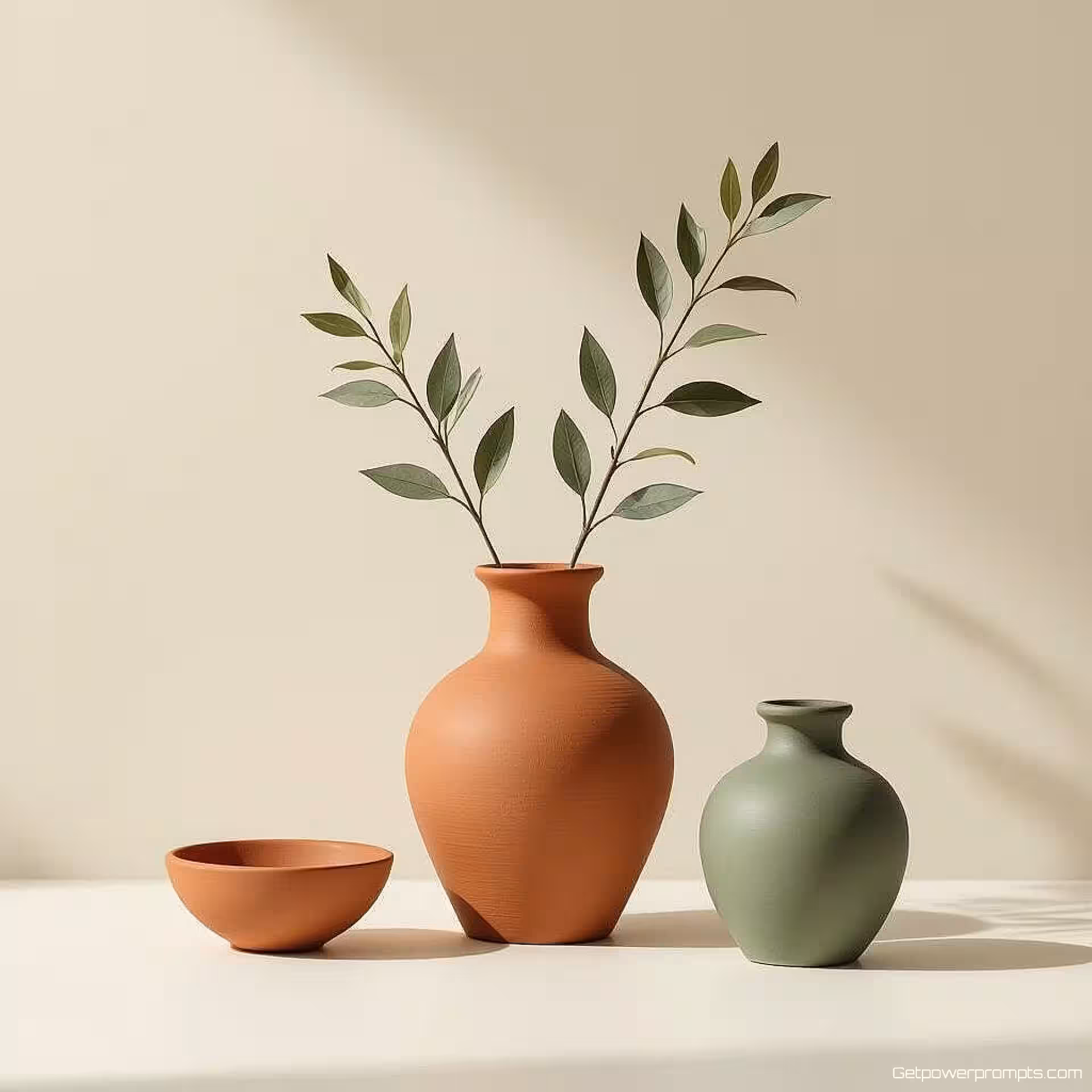 terracotta, zand, olijfgroen, warm bruin, minimalistisch kleurvisualisatie, schoon wit achtergrond, gelijkmatig verdeeld lay-out, zacht natuurlijk licht belichting, rustgevend atmosfeer, kleurentheorie toepassing, merkidentiteit, harmonieuze rangschikking, visueel evenwicht, professioneel design esthetiek