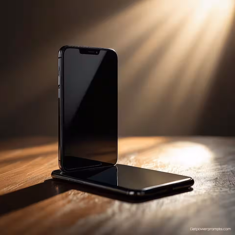 Premium smartphone, cinematografische productfotografie, dramatische zijbelichting belichting, donkere studio achtergrond achtergrond, dramatische sfeer, hero shot compositie perspectief, cinematografische kadrering, professionele reclame, hoogwaardige commerciële esthetiek, warme tonen palet