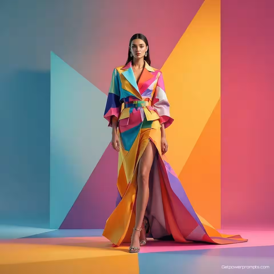 Modemerk, geometrische abstracte kunst, 3D-rendering weergave, gradiënt achtergrond, studiobelichting verlichting, pastelkleuren, moderne advertentie-esthetiek, schone lijnen, gestructureerde compositie, professionele displayadvertentie, scherpe focus, commerciële aantrekkingskracht