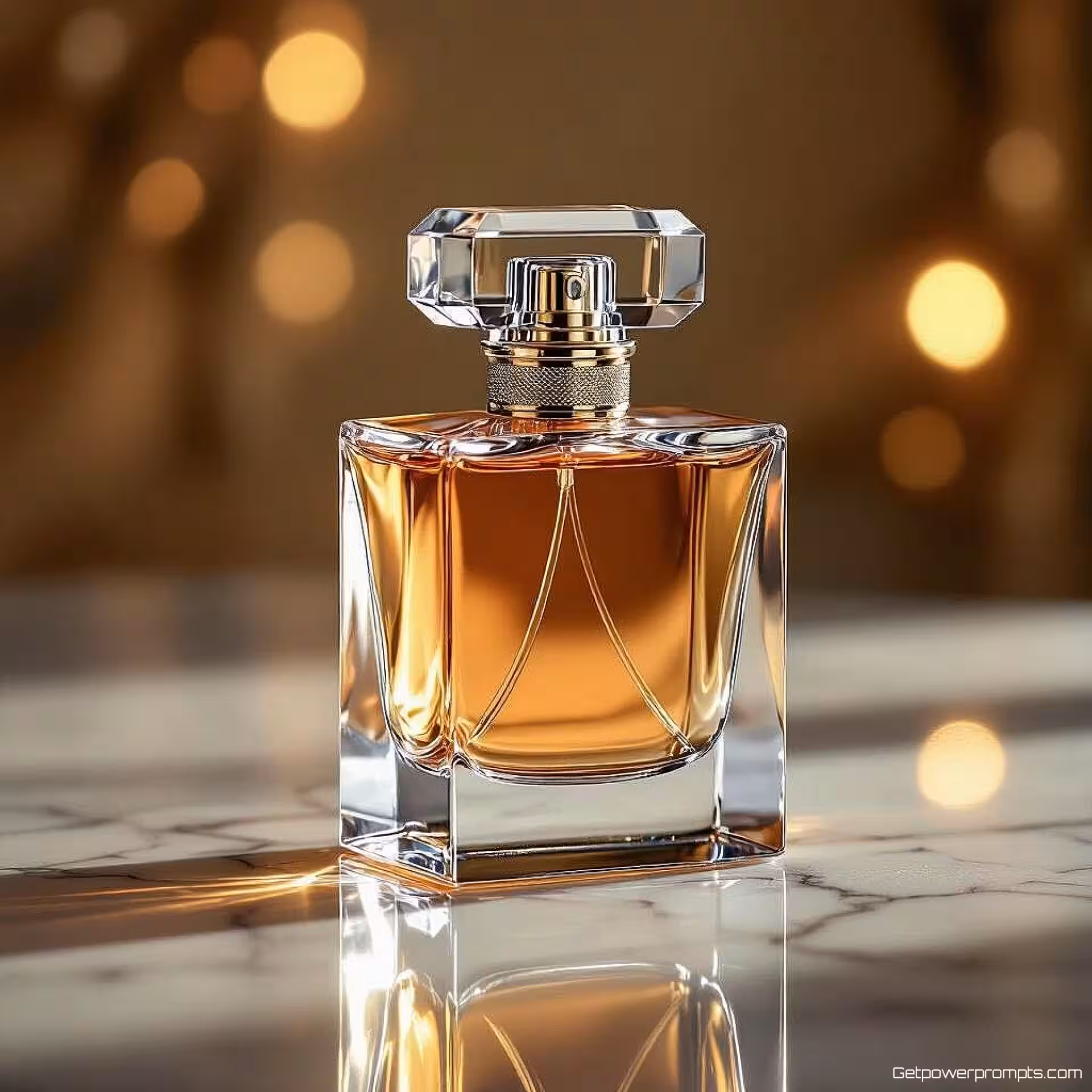 Designer parfumfles, reflectiefotografie, marmeren oppervlak achtergrond, professionele studiobelichting belichting, close-up compositie perspectief, gespiegeld oppervlak, commerciële reclame-esthetiek, scherpe focus, monochroom kleurenschema, elegante productreflectie, professionele displayadvertentie