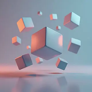 Zwevende geometrische kubussen, 3D render, gradiënt achtergrond achtergrond, zacht diffuus licht verlichting, pastelkleuren palet, moderne e-mailheader ontwerp, abstracte geometrische vormen, schone compositie, professionele marketing esthetiek, negatieve ruimte, hedendaagse visuele elementen