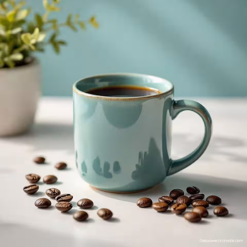 Ambachtelijke koffiemok, minimalistisch fotorealistisch, professioneel sfeer, gecentreerde compositie perspectief, monochroom kleurenschema, schone achtergrond, scherpe focus, negatieve ruimte, redactionele nieuwsbrief visual, professionele presentatie