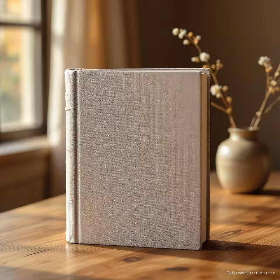 Hardcover boek, minimalistisch fotorealistisch, professioneel sfeer, gecentreerde compositie perspectief, monochroom kleurenschema, schone achtergrond, scherpe focus, negatieve ruimte, redactionele nieuwsbrief visual, professionele presentatie