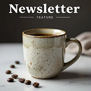 Ambachtelijke koffiemok, fotorealistisch, professioneel sfeer, close-up perspectief, zacht belichting, effen achtergrond, nieuwsbrieffunctieafbeelding, redactionele kwaliteit, professionele presentatie, tekstoverlayruimte, schone esthetiek, scherpe focus