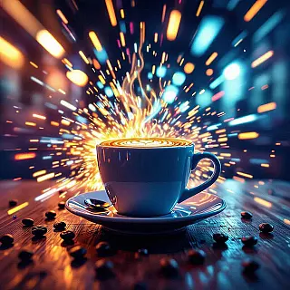 Ambachtelijk koffiekopje, fotorealistisch met bewegingsonscherpte, energiek sfeer, dynamisch perspectief, zacht licht belichting, warm kleurenschema, dynamische nieuwsbrief hero afbeelding, redactionele kwaliteit, professionele presentatie, bewegingseffect, boeiend visueel verhaal