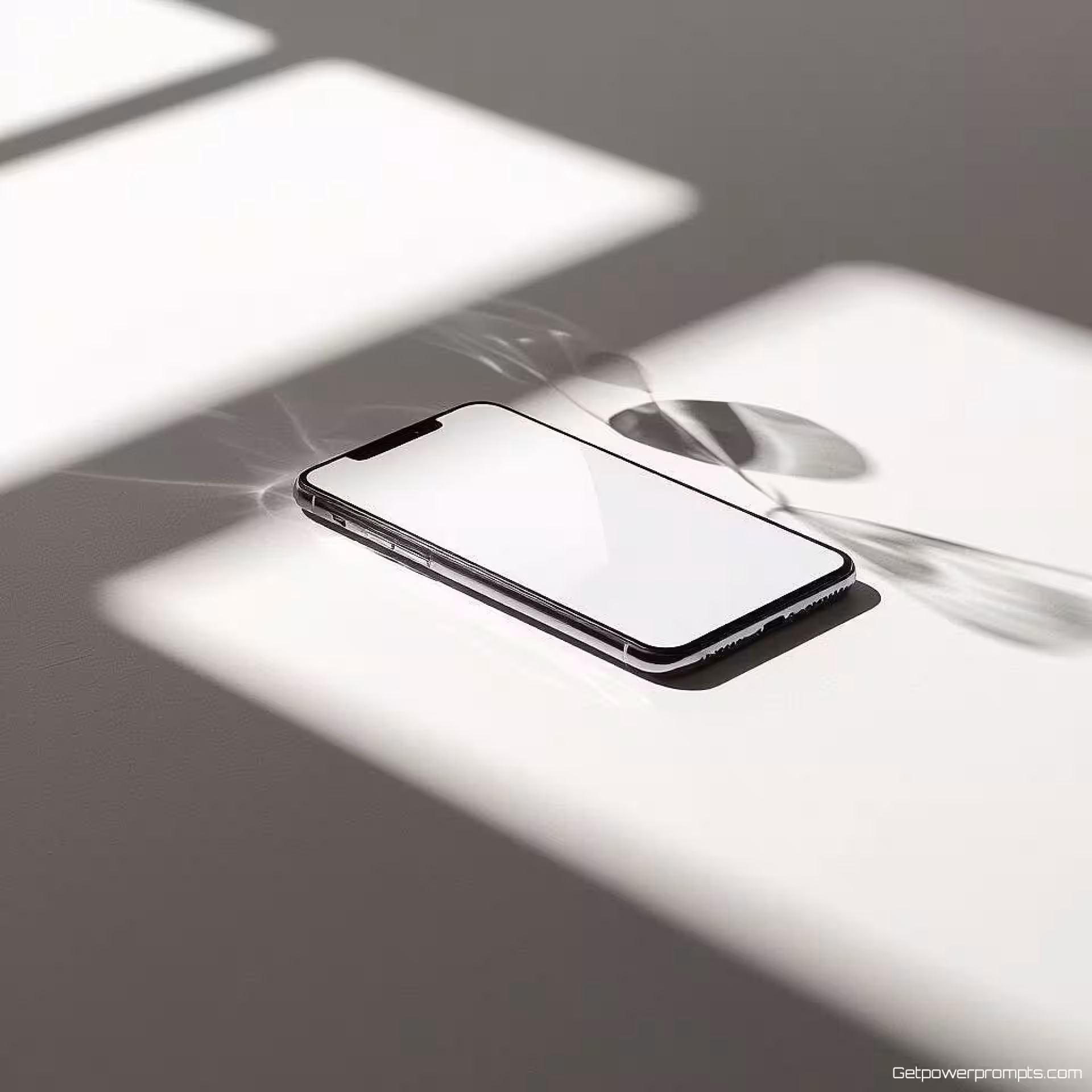 Smartphone, abstracte merkfotografie, elegant en geraffineerd sfeer, intiem en gedetailleerd perspectief, theatrale schaduwen belichting, enkel kleurenschema, geometrische elementen, vloeiende vormen, conceptuele merkidentiteit, professionele marketingvisual, artistieke interpretatie