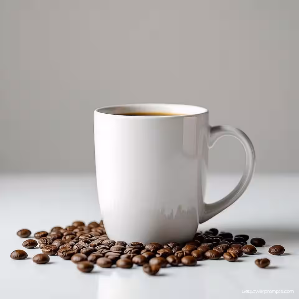 Koffiemok, hero shot fotografie, fotorealistisch stijl, studio wit achtergrond, dramatische studiobelichting verlichting, close-up perspectief, dramatisch atmosfeer, dramatische productpresentatie, professionele marketing esthetiek, scherpe focus, commerciële aantrekkingskracht, premium visuele presentatie