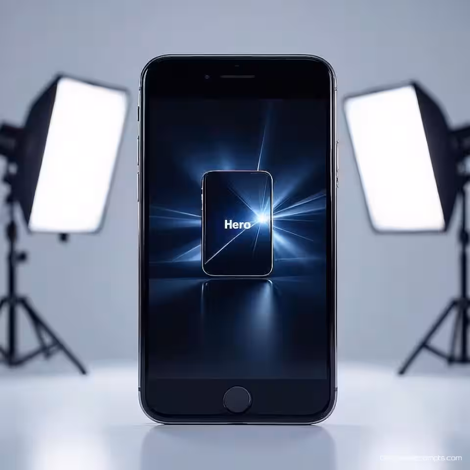 Smartphone, hero shot fotografie, fotorealistisch stijl, studio wit achtergrond, dramatische studiobelichting verlichting, close-up perspectief, dramatisch atmosfeer, dramatische productpresentatie, professionele marketing esthetiek, scherpe focus, commerciële aantrekkingskracht, premium visuele presentatie