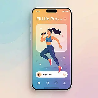 FitLife Pro App, social media story visual, minimalistische illustratie stijl, energieke en levendige sfeer, abstracte gradient achtergrond, zacht natuurlijk licht verlichting, verticale compositie, levendige kleuren, moderne esthetiek, opvallend ontwerp, professionele marketinguitstraling, mobiel geoptimaliseerde lay-out