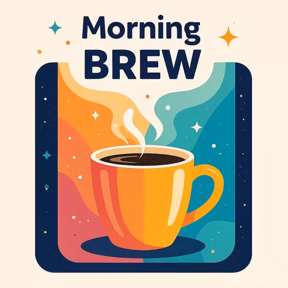 Morning Brew Coffee, social media story visual, minimalistische illustratie stijl, energieke en levendige sfeer, abstracte gradient achtergrond, zacht natuurlijk licht verlichting, verticale compositie, levendige kleuren, moderne esthetiek, opvallend ontwerp, professionele marketinguitstraling, mobiel geoptimaliseerde lay-out