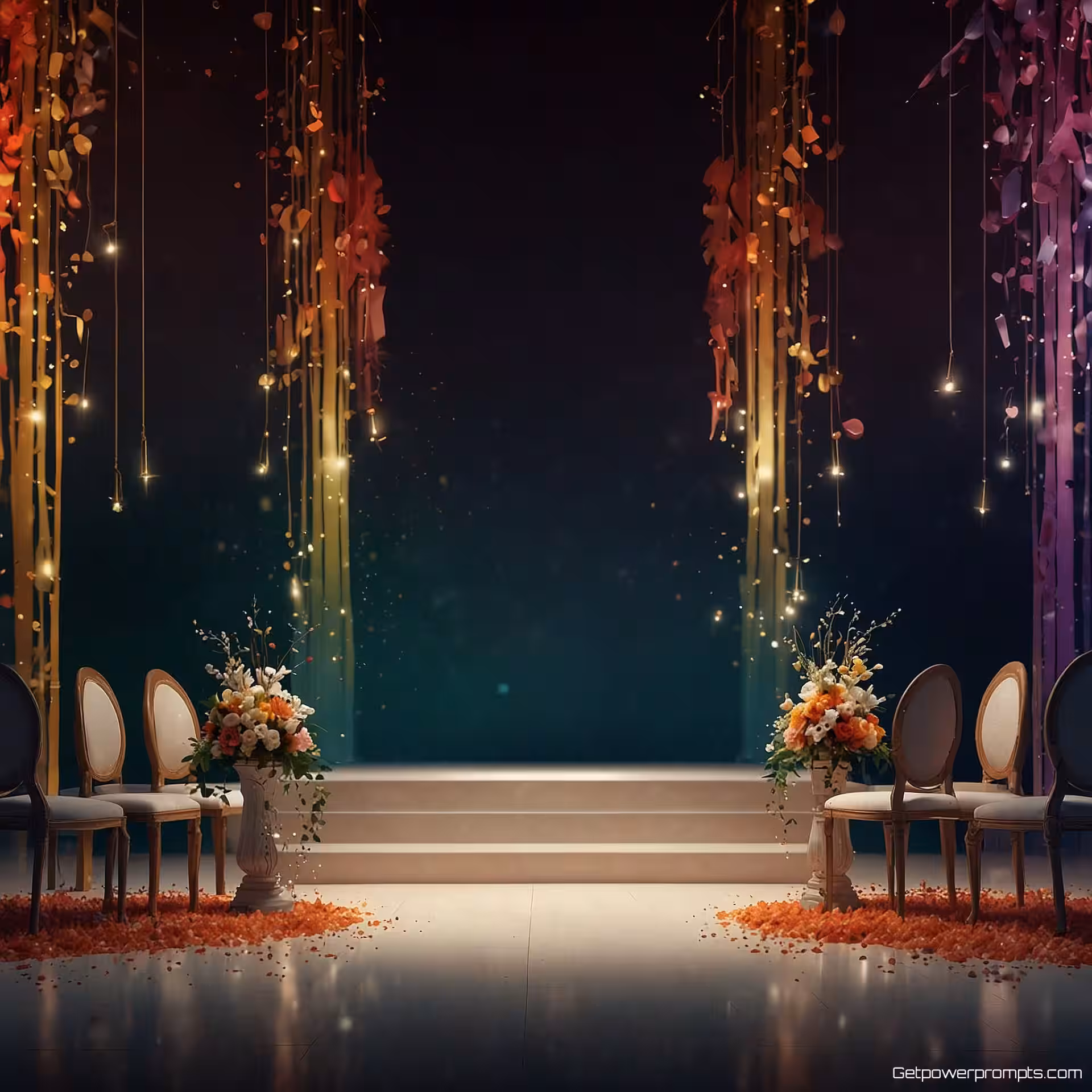 Elegante bruiloft ceremonie, illustratie, elegant sfeer, abstract achtergrond, natuurlijk licht verlichting, professioneel evenement banner ontwerp, levendige kleuren, dynamische compositie, feestelijk thema