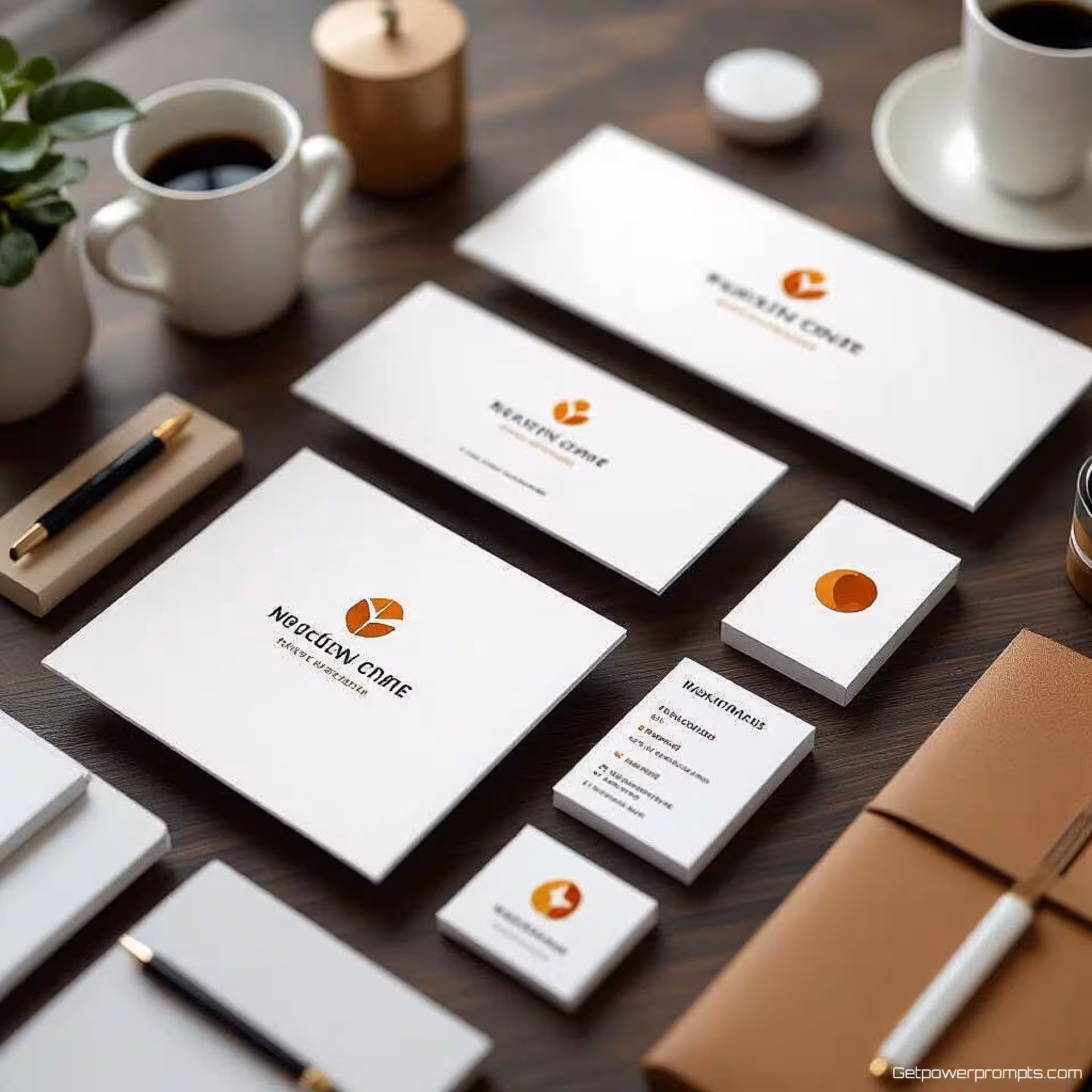 Logo, minimalistisch merkbord, warm zakelijk kleurenschema, effen achtergrond, grid compositie, professioneel atmosfeer, professionele merkidentiteit, samenhangend visueel systeem, marketingmateriaal, schone typografie-integratie, veelzijdige brandingelementen