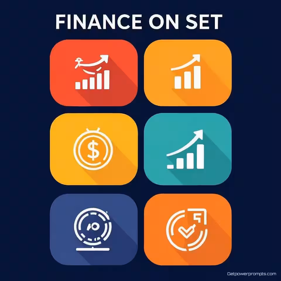 Financiën iconenset, flat design, levendige kleuren, transparant achtergrond, schone lijnen, schaalbare vectordesign, marketingafbeeldingen, professionele brandingelementen, veelzijdige digitale assets