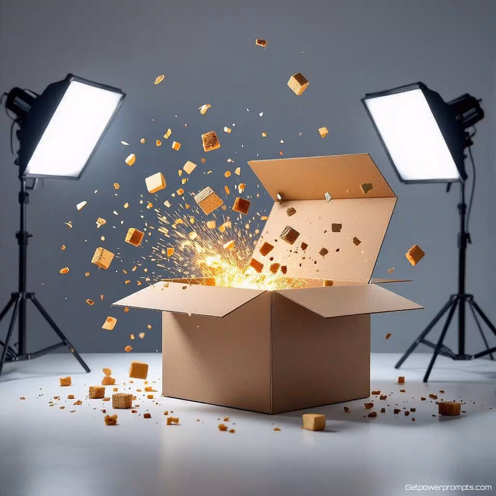 Product unboxing, fotorealistisch miniatuurontwerp, studio achtergrond, dramatisch verlichting, energiek sfeer, klikwaardige compositie, professionele marketingvisual, aandacht trekkende esthetiek, schone typografie-integratie, videocontent promotie